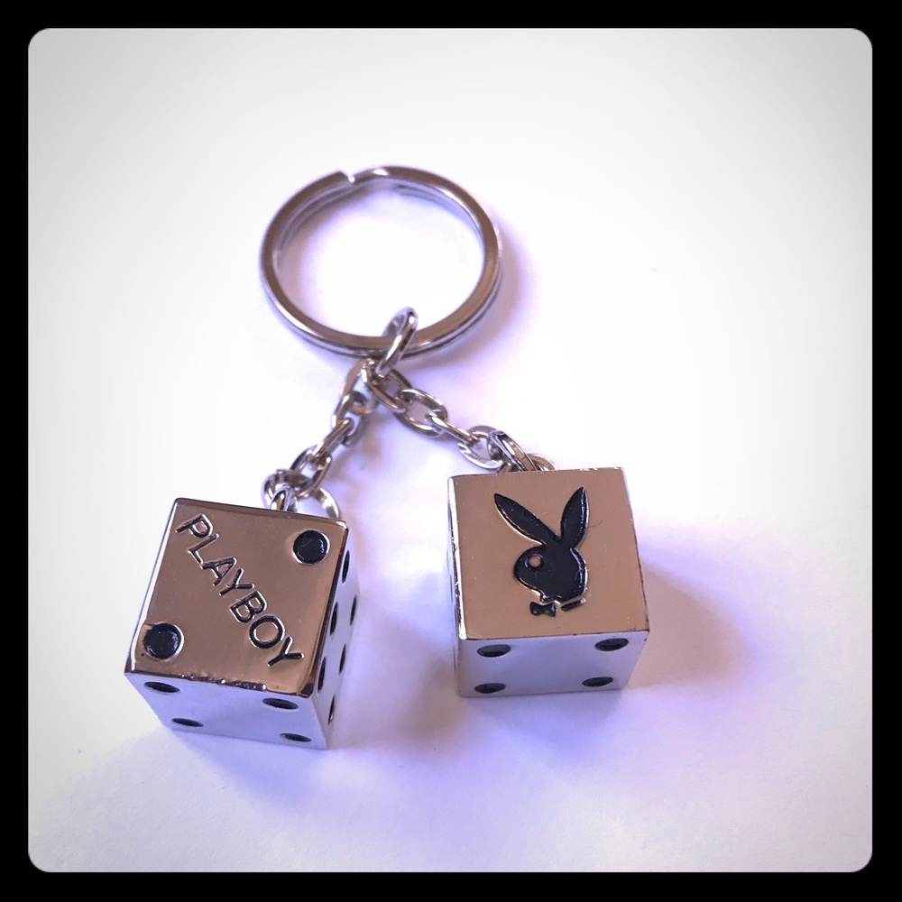 Playboy Dice Keychain in Silver NWOT